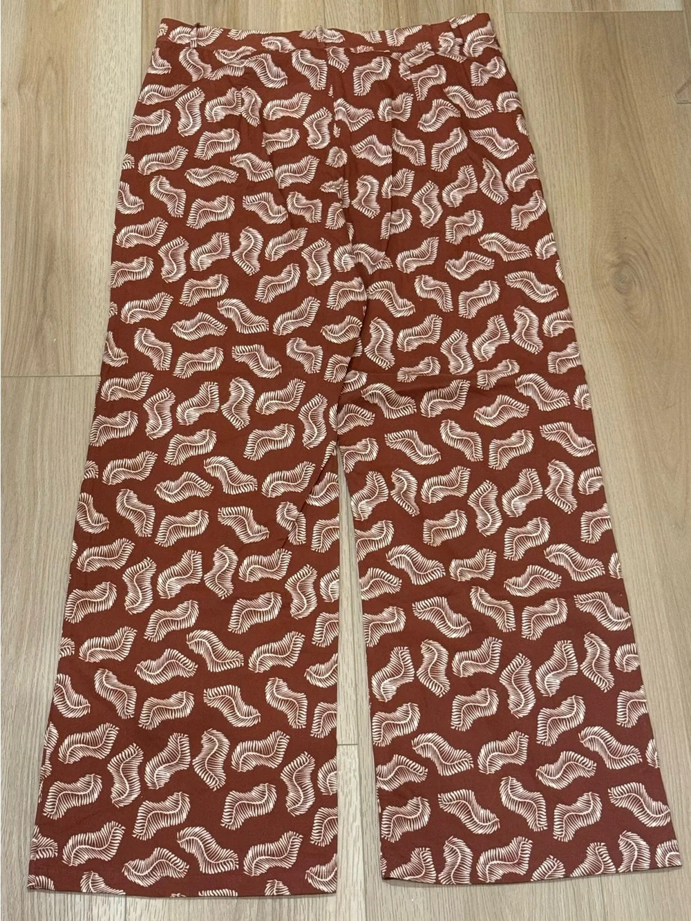 ZARA The Jasmine Pant Terracotta & Cream Wide Leg Pants Cotton Size Large NWT